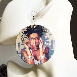 Gorgeous African wooden ethnic painted earrings